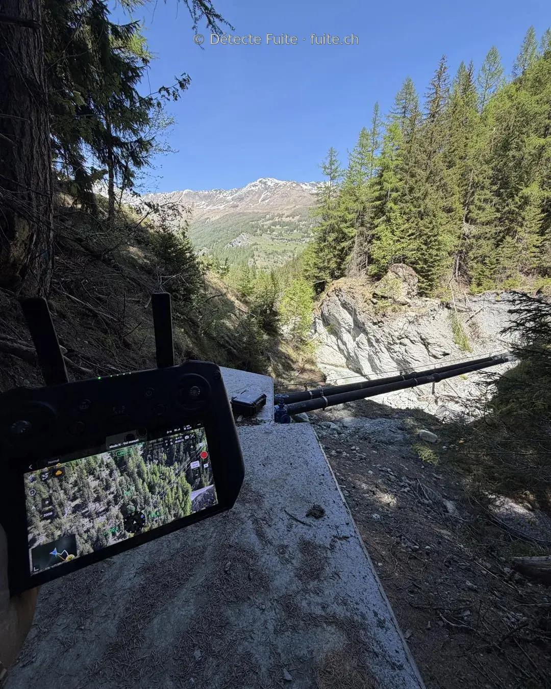 Radiocommande et terrain de montagne pendant un contrôle de réseau